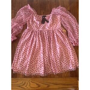 NWT Eloquii Baby Doll Dress Plus 16 Pink Velvet Heart Coquette Structure Bustier